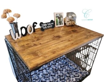 Farmhouse Dog Crate Topper: Wood Kennel Table Top