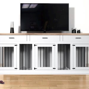 Triple Dog Kennel | Entertainment Center Dog Kennel | FREE SHIPPING | Farmhouse Dog Kennel | Dog Crate | Rustic Dog Kennel | Tv Stand