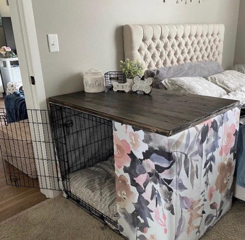 Farmhouse Dog Crate Table Top Wooden Kennel Cover