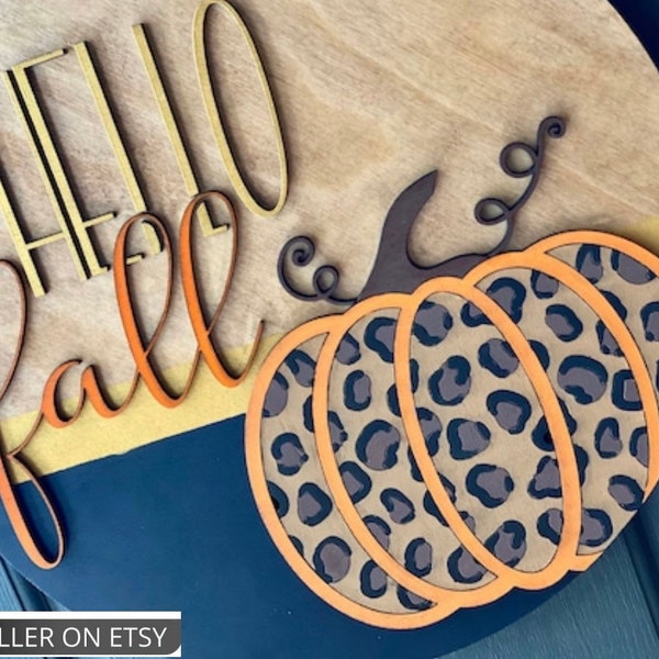 Fall Front Door Decor, Hello Fall, Door Hanger, Fall Decor, Door Wreath, Housewarming Gift, Home Decor, Wood Round Sign, Hello Fall Sign