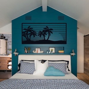 Beach House Wall Decor: Metal Palm Tree Art Panel