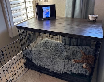 Farmhouse Dog Crate Table Top: Wooden Kennel Cover Furniture
