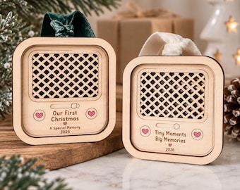 Personalized Voice Recording Christmas Ornament, Custom Kids Name & Age Keepsake, Wooden Recordable Ornament, Gift for Grandparents