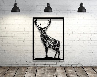 Arte mural de madera con forma de ciervo: decoración rústica de bosque
