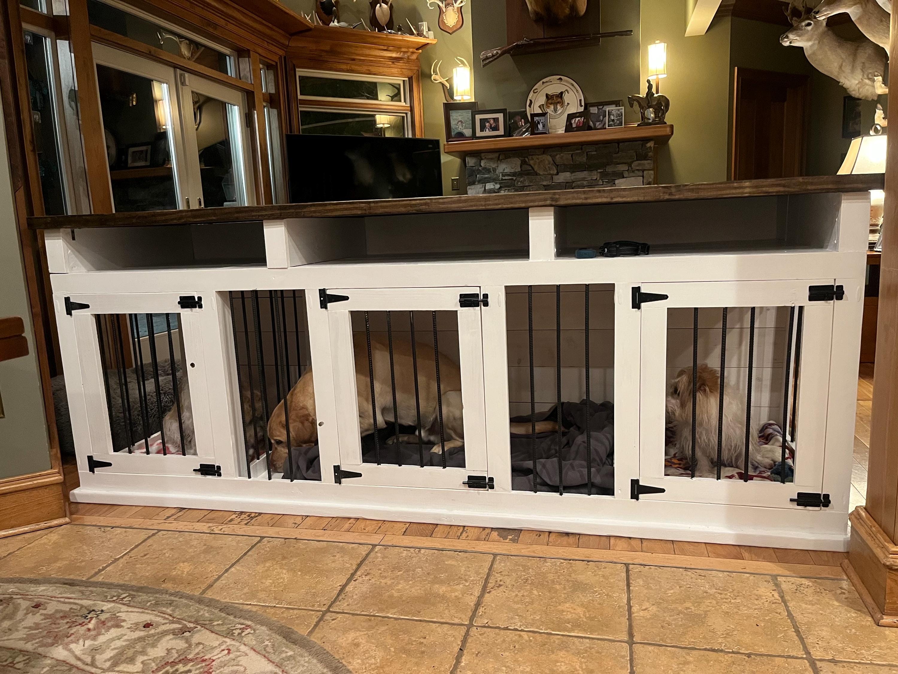 Custom Farmhouse Dog Kennel TV Stand: Triple Dog Crate Furniture