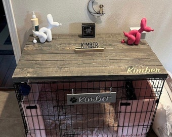 Farmhouse Dog Crate Table Top: Wooden Kennel Cover