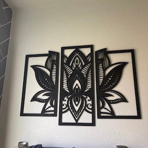 Wooden Lotus Mandala Wall Decor: Rustic Home Art Panel