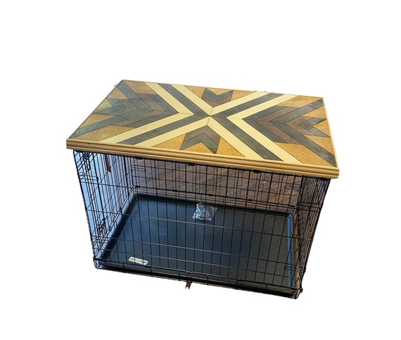 Farmhouse Dog Crate Table Top: Wood Kennel Cover With Safety Lip