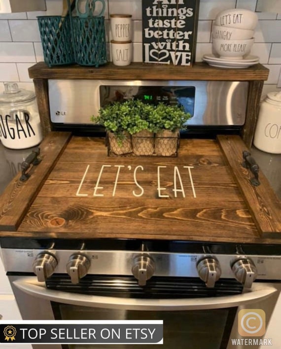 Buy Farmhouse Noodle Board Stove Cover Wood, Rustic Electric Stove Top  Cover, Farmhouse Stove Top Cover with Handles (Rustic White) Online at  desertcartThailand