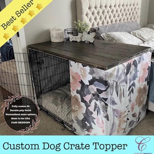 Wood Dog Crate Topper: Kennel Table Top, Pet Furniture