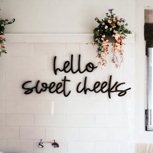 Hola, mejillas dulces, arte de pared de madera, letreros divertidos para el baño, letras de madera para el baño, letreros divertidos para el baño sobre el inodoro, regalos divertidos