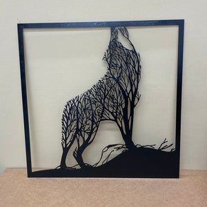 Wolf Tree Wall Decor - Wooden and Metal  Wall Art - Home Art - Wooden and Metal Wolf Art Panel, Wolf Tree Art panel Gift