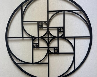 Decoración de pared con espiral de Fibonacci: proporción áurea, arte geométrico moderno