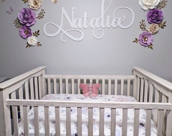 Custom Nursery Name Sign: Cursive Laser Cut Wood, Baby Room Decor