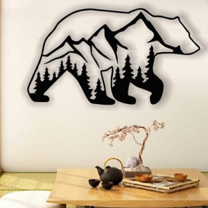 Bear Mountain Metal Wall Art: Rustic Woodland Decor
