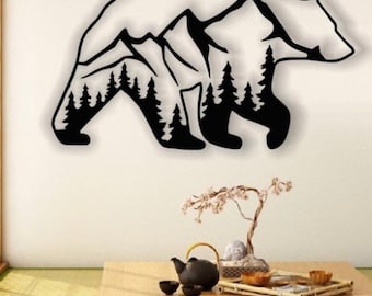 Arte de pared de metal de Bear Mountain: decoración rústica de bosque