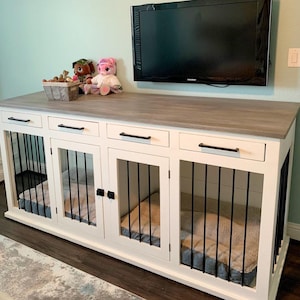 Double Dog Kennel | Entertainment Center Dog Kennel | FREE SHIPPING | Farmhouse Dog Kennel | Dog Crate | Rustic Dog Kennel | Tv Stand | Pets