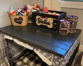 Farmhouse Dog Crate Table Top: Wood Kennel Cover