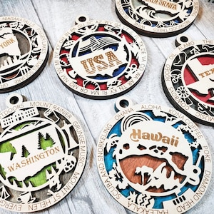 Custom Wood State Ornament: USA Christmas Decor (4 inch)