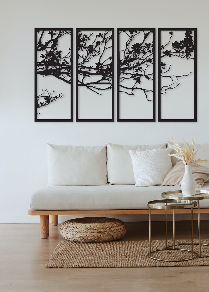Tree Branch 4-panel Wall Art: Nature Inspired Home Decor - Etsy