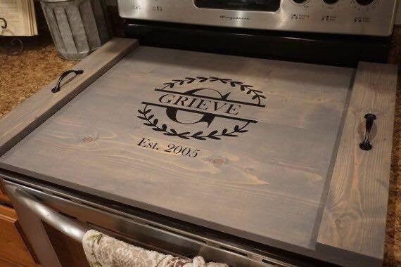 Stove top cover wood-noodle board-electric stove cover-kitchen decor-wood  cooktop cover-rustic stove top cover READY TO SHIP