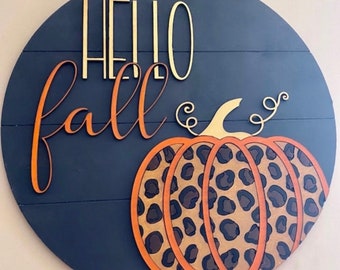 Fall Front Door Decor, Hello Fall, Door Hanger, Fall Decor, Door Wreath, Housewarming Gift, Home Decor, Wood Round Sign, Hello Fall Sign