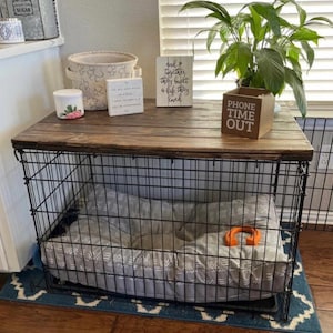 Personalized Wooden Dog Crate Topper: Modern Pet Furniture image 3
