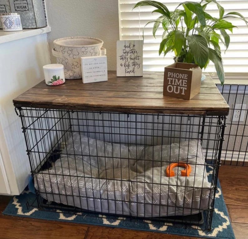 Personalized Wooden Dog Crate Topper: Modern Pet Furniture image 3