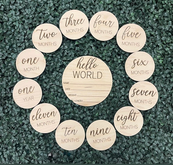 14-teiliges Baby Meilensteine Set Aus Holz - Runde Fotokarten Für Das Erste Jahr