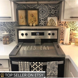 Black Stove Cover/ Gas Stove/ Electric Stove/ Solid Wood/ Stained