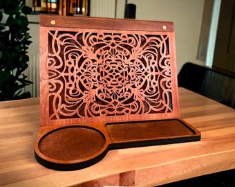 Wooden Book Valet Tray, Wood Nightstand Book Page Holder, Gift for Book Lovers, Unique Book Nook, Gift for Mom, Birthday Gift, Tablet Ipad