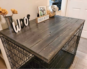 Dog Kennel Wood Table Top, Dog Kennel Cover, Farmhouse Dog Kennel Top, Dog Crate top, Dog Crate Table, Wire Crate Cover, Farmhouse Crate