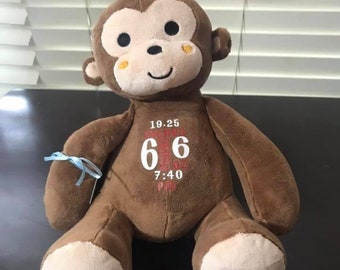 Personalized Stuffed Monkey | Birth Stats Monkey | Birth Annoucement | Baby Shower Gifts | First Birthday Gift | Nursery Decor