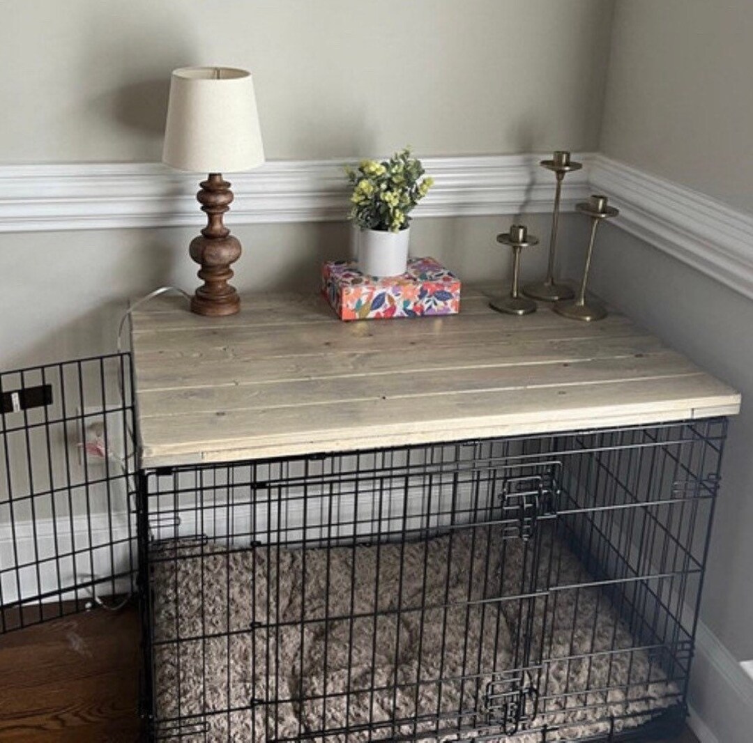 Dog Kennel Topper Rustic Wood Table Top Dog Kennel Cover Farmhouse Dog