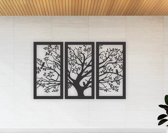 Tree of Life Wood Wall Art, Tree of Life Metal Wall Decor, Tree Wall Art, Panel Wood Art Home Decor Large, 3 Panel Wood Wall Art