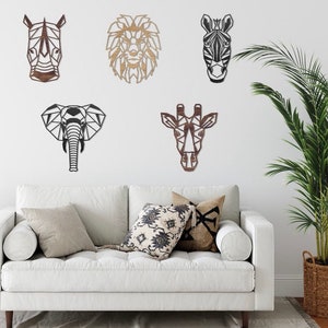 Geometric Safari Animals: Wooden Nursery Wall Art, Set of 5