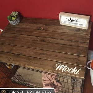 Dog Kennel Wood Top pet safe, Low Voc ESPRESSO STAIN, handcrafted, dog crate topper, dog crate table top, custom made sizes are available