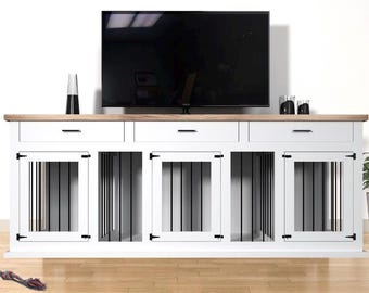Triple Dog Kennel TV Stand: Farmhouse Entertainment Center