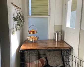 Dog Kennel Wood Table Top, Dog Kennel Cover, Farmhouse Dog Kennel Top, Dog Crate top, Dog Crate Table, Wire Crate Cover, Farmhouse Crate