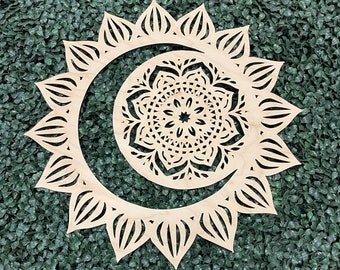 Sun and Moon Mandala Wall Art: Baltic Birch Wood Panel