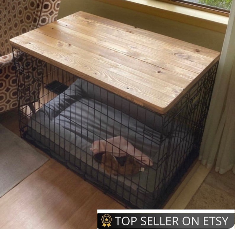 Farmhouse Dog Crate Topper: Wood Kennel Table Top image 1