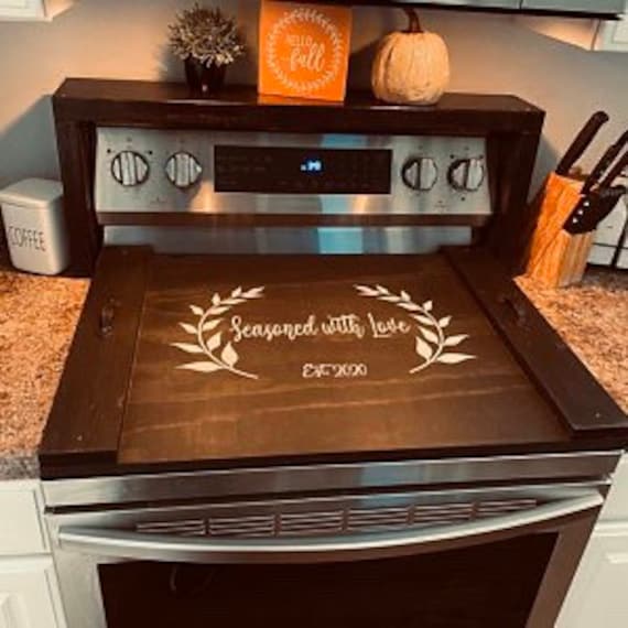 Stove top cover wood-noodle board-electric stove cover-kitchen decor-wood  cooktop cover-rustic stove top cover for flat top stove-gas stove