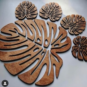 Monstera Leaf Coasters: Laser Cut Baltic Birch, Set of 5