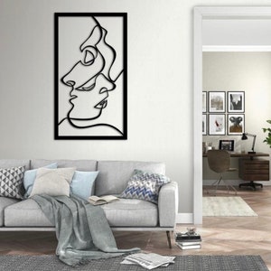 Two faces Metal Wall Decor - Wooden Wall Art - Metal Home Art - Wooden Face Art Panel, Modern face Art Metal panel Gift
