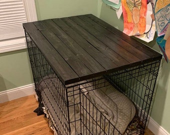 Farmhouse Dog Crate Topper: Reclaimed Wood Kennel Table