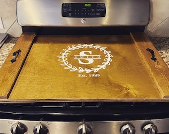 Personalized Rustic Wood Stove Top Cover - Noodle Board