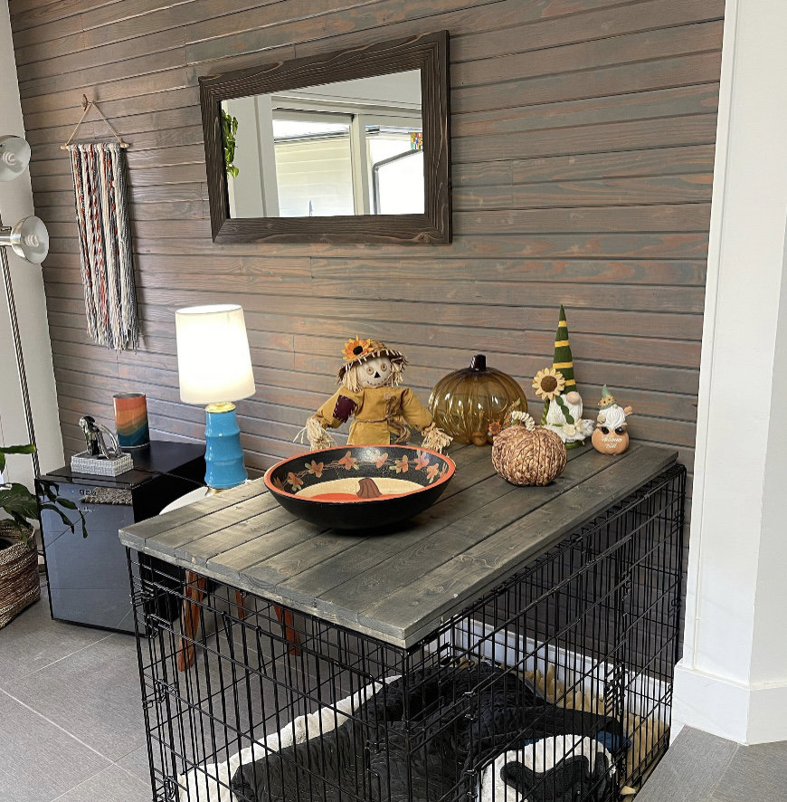 Farmhouse Dog Crate Table Top: Wood Kennel Cover Labor Day Sale