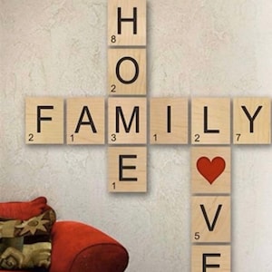 Azulejos Scrabble, letras de parede, arte de parede Scrabble, letras Scrabble de madeira, azulejos Scrabble personalizados, presente de arte de parede