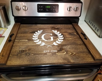 Personalized Rustic Wood Stove Top Cover: Kitchen Decor Noodle Board
