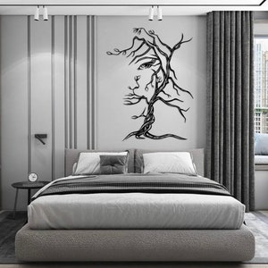 Decoración de pared de metal con diseño de mujer árbol - Arte de pared de madera - Arte de metal para el hogar - Panel de arte de árbol de madera, panel de arte místico, regalo